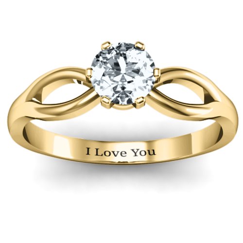 Round Solitaire Figure 8 Shank Ring – 10K Yellow Gold with Cubic Zirconia