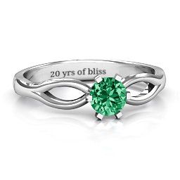 Round Solitaire Figure 8 Shank Ring in 925 Sterling Silver with Emerald