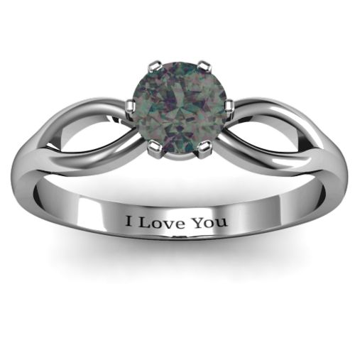 Round Solitaire Figure 8 Shank Ring – Sterling Silver with Alexandrite