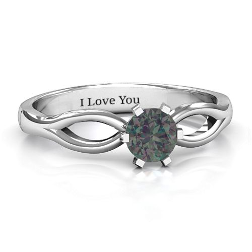 Round Solitaire Figure 8 Shank Ring – Sterling Silver with Alexandrite