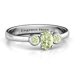 Oval Centre with Twin Bezel Rounds Ring in 925 Sterling Silver with Peridot