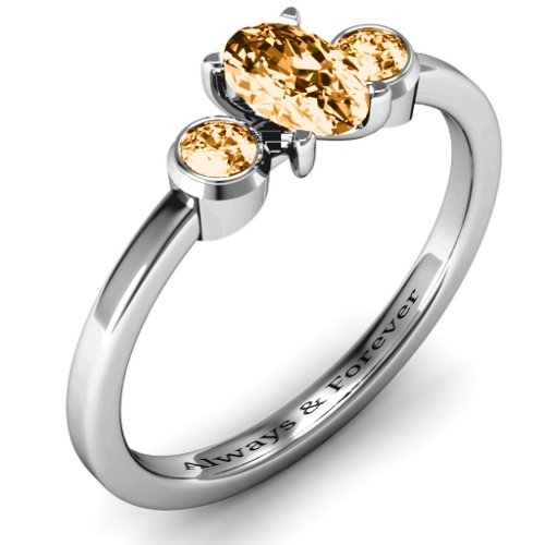 Oval Centre with Twin Bezel Rounds Ring – Sterling Silver with Citrine