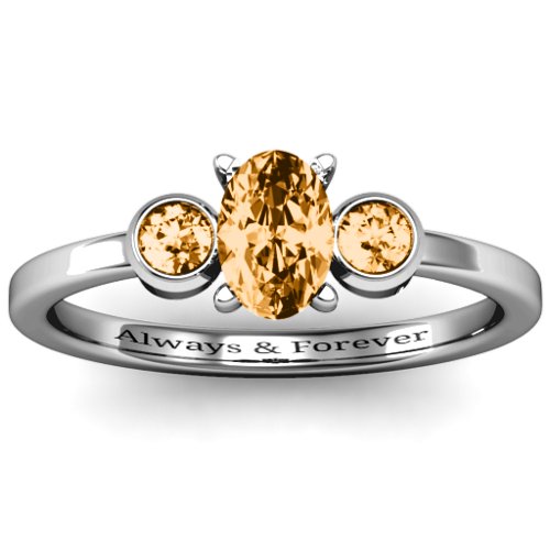Oval Centre with Twin Bezel Rounds Ring – Sterling Silver with Citrine