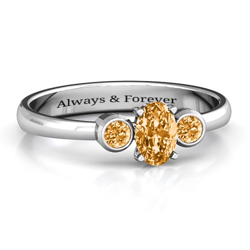 Oval Centre with Twin Bezel Rounds Ring – Sterling Silver with Citrine