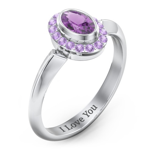 "Royal" Bezel Set Oval Cluster Ring – Sterling Silver with Amethyst and Amethyst Premium Zirconia