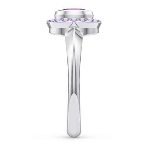"Royal" Bezel Set Oval Cluster Ring – Sterling Silver with Amethyst and Amethyst Premium Zirconia