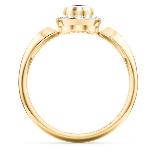 "Royal" Bezel Set Oval Cluster Ring – 10K Yellow Gold with Ruby and White Premium Zirconia