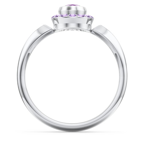 "Royal" Bezel Set Oval Cluster Ring – Sterling Silver with Amethyst and Amethyst Premium Zirconia