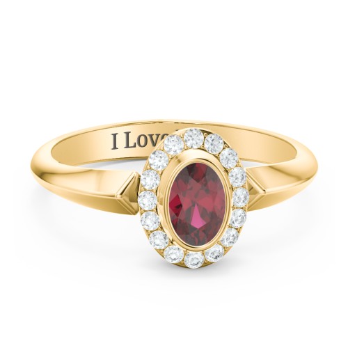 "Royal" Bezel Set Oval Cluster Ring – 10K Yellow Gold with Ruby and White Premium Zirconia