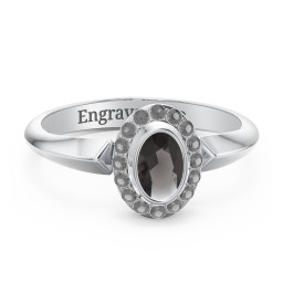 "Royal" Bezel Set Oval Cluster Ring in 925 Sterling Silver with Smokey Quartz and Black Premium Zirconia
