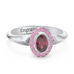 "Royal" Bezel Set Oval Cluster Ring in 925 Sterling Silver with Ruby and Red Premium Zirconia