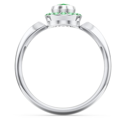 "Royal" Bezel Set Oval Cluster Ring – Sterling Silver with Emerald and Green Premium Zirconia