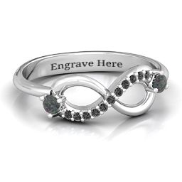 Double Stone Infinity Accent Ring in 925 Sterling Silver with Alexandrite and Black Premium Zirconia