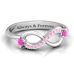 Double Stone Infinity Accent Ring in 925 Sterling Silver with Pink Tourmaline and Fancy Pink Premium Zirconia