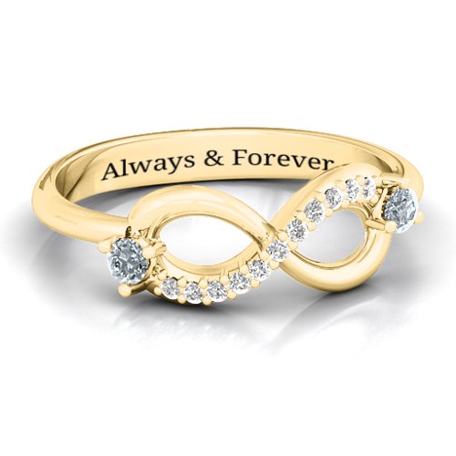 Double Stone Infinity Accent Ring – 10K Yellow Gold with Diamond and White Premium Zirconia