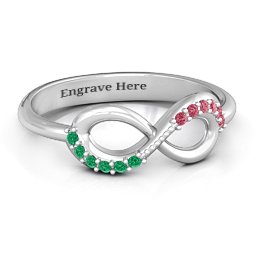 Infinity Accent Ring in 925 Sterling Silver with Green Premium Zirconia and Red Premium Zirconia