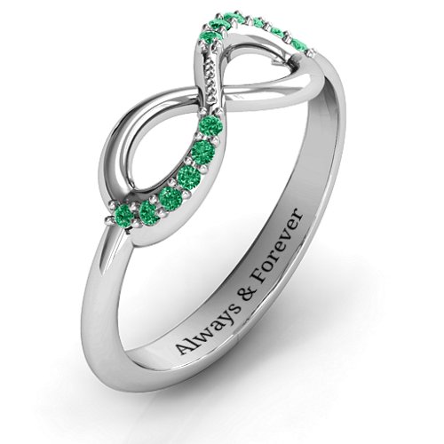 Infinity Accent Ring – Sterling Silver with Green Premium Zirconia