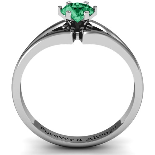 Solitaire Split Shank Ring – Sterling Silver with Emerald