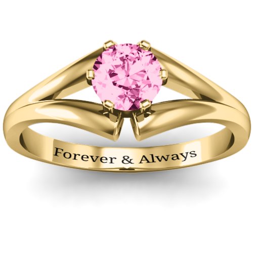 Solitaire Split Shank Ring – 10K Yellow Gold with Pink Tourmaline