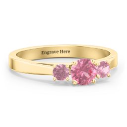 Three Stone Eternity Ring in 18K Gold Plated Silver with Pink Tourmaline