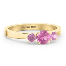 Three Stone Eternity Ring in 18K Gold Plated Silver with Pink Sapphire