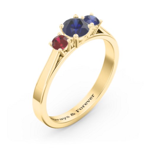 Three Stone Eternity Ring – 18K Gold Plated Silver with Blue Sapphire and Garnet