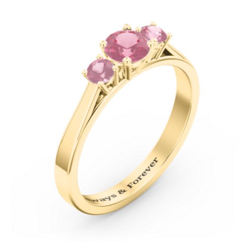 Three Stone Eternity Ring – 18K Gold Plated Silver with Pink Tourmaline