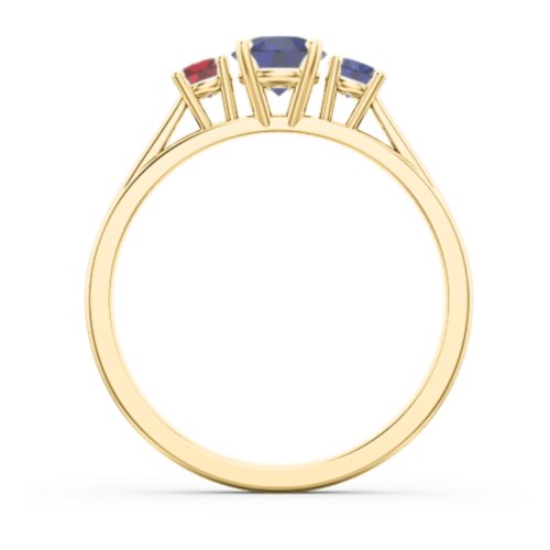 Three Stone Eternity Ring – 18K Gold Plated Silver with Blue Sapphire and Garnet