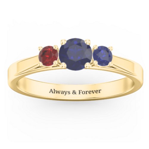 Three Stone Eternity Ring – 18K Gold Plated Silver with Blue Sapphire and Garnet