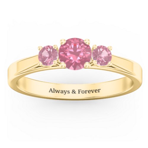 Three Stone Eternity Ring – 18K Gold Plated Silver with Pink Tourmaline