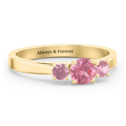 Three Stone Eternity Ring – 18K Gold Plated Silver with Pink Tourmaline