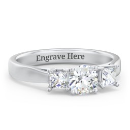 Three Stone Eternity with Princess Accents Ring in 925 Sterling Silver with Cubic Zirconia