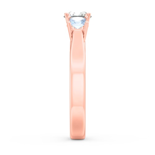 Three Stone Eternity with Princess Accents Ring – 10K Rose Gold with Cubic Zirconia and Aquamarine
