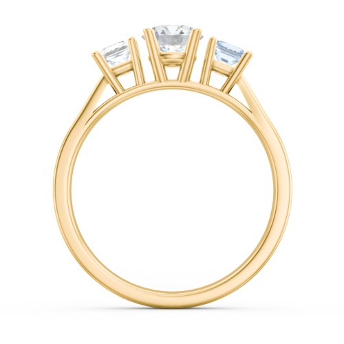 Three Stone Eternity with Princess Accents Ring – 10K Yellow Gold with Diamond and Aquamarine