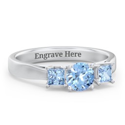 Three Stone Eternity with Princess Accents Ring in 925 Sterling Silver with Blue Topaz