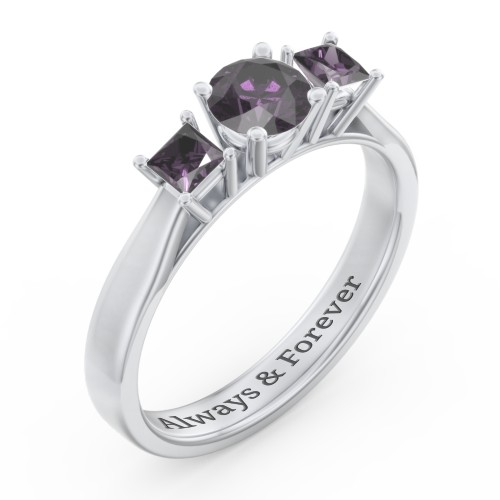 Three Stone Eternity with Princess Accents Ring – Sterling Silver with Alexandrite