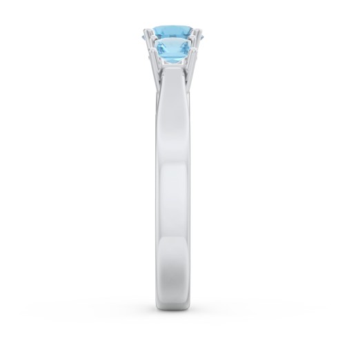 Three Stone Eternity with Princess Accents Ring – Sterling Silver with Blue Topaz
