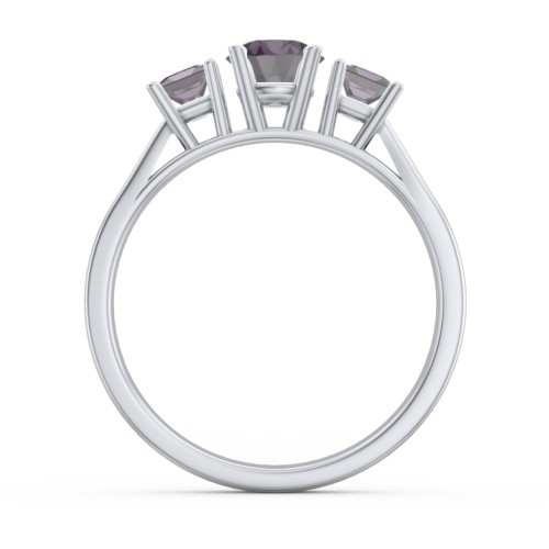 Three Stone Eternity with Princess Accents Ring – Sterling Silver with Alexandrite