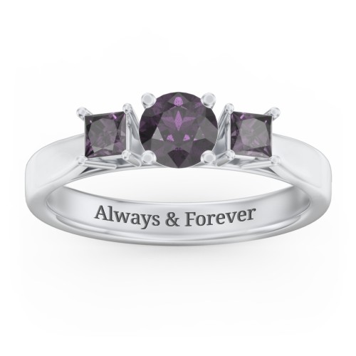 Three Stone Eternity with Princess Accents Ring – Sterling Silver with Alexandrite