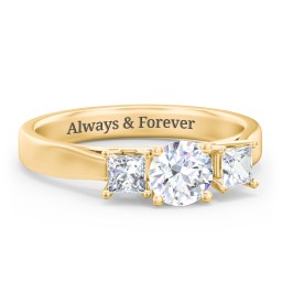 Three Stone Eternity with Princess Accents Ring in 10K Solid Yellow Gold with Diamond and Cubic Zirconia