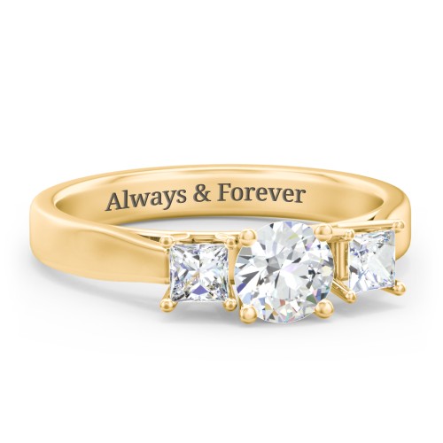 Three Stone Eternity with Princess Accents Ring – 10K Yellow Gold with Cubic Zirconia
