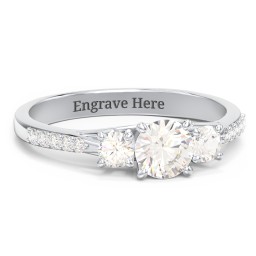 Three Stone Eternity Ring with Twin Accent Rows in 925 Sterling Silver with Cubic Zirconia and White Premium Zirconia