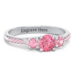 Three Stone Eternity Ring with Twin Accent Rows in 925 Sterling Silver with Pink Tourmaline and Fancy Pink Premium Zirconia