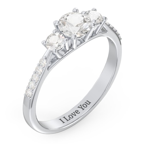 Three Stone Eternity Ring with Twin Accent Rows