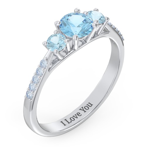 Three Stone Eternity Ring with Twin Accent Rows