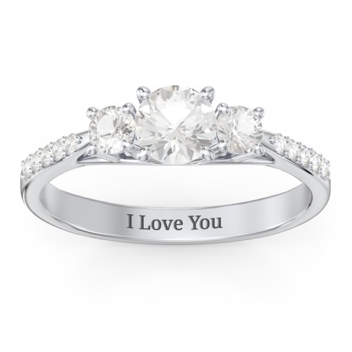 Three Stone Eternity Ring with Twin Accent Rows