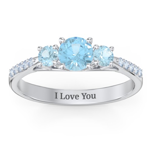 Three Stone Eternity Ring with Twin Accent Rows