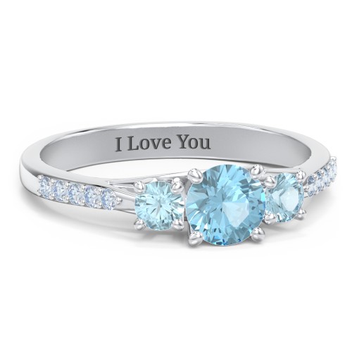 Three Stone Eternity Ring with Twin Accent Rows