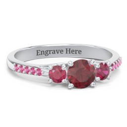 Three Stone Eternity Ring with Twin Accent Rows in 925 Sterling Silver with Ruby and Red Premium Zirconia