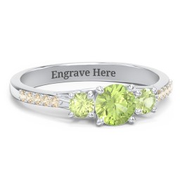 Three Stone Eternity Ring with Twin Accent Rows in 925 Sterling Silver with Peridot and Fancy Yellow Premium Zirconia